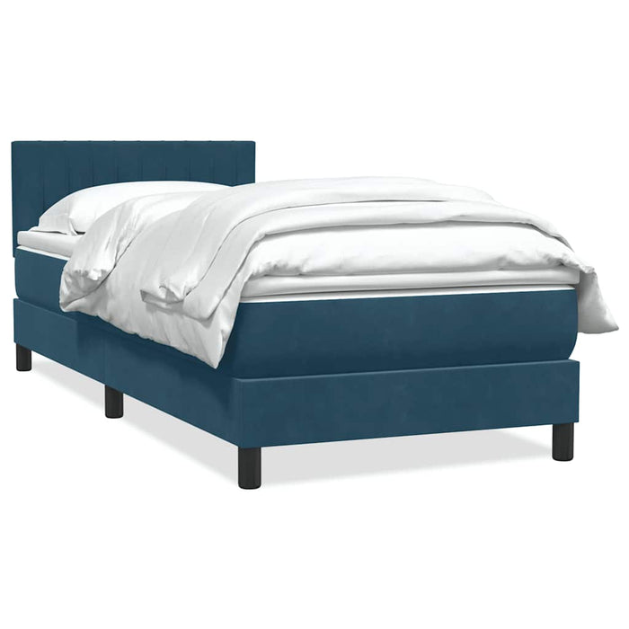 Pat box spring cu saltea, albastru închis, 90x220 cm, catifea WALTI