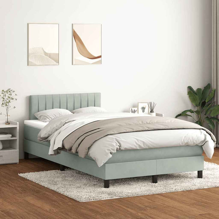 Pat continental cu saltea, gri deschis, 120x220 cm, catifea WALTI