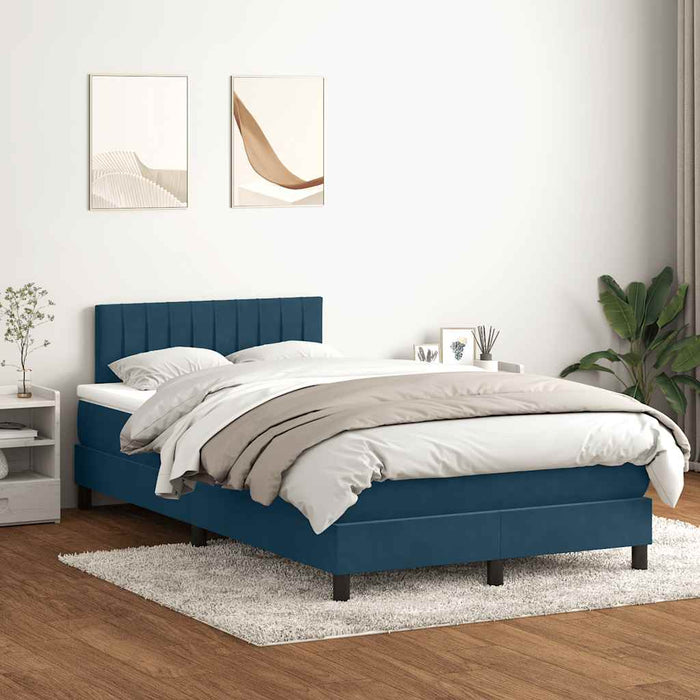 Pat box spring cu saltea, albastru închis, 120x220 cm, catifea WALTI