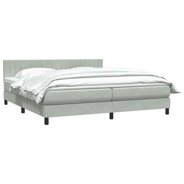 Pat cu arcuri cu saltea gri deschis 180x220 cm catifea WALTI