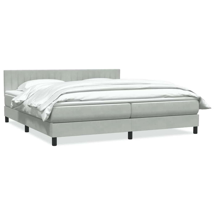 Pat cu arcuri cu saltea gri deschis 180x220 cm catifea WALTI
