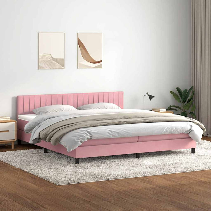 Pat box spring cu saltea, roz, 200x220 cm, catifea WALTI