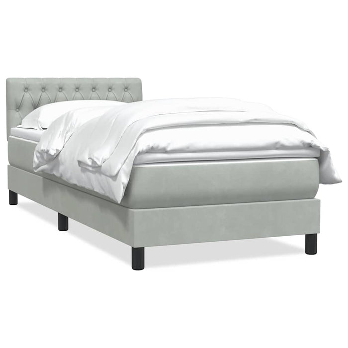 Pat box spring cu saltea, gri deschis, 80x220 cm, catifea WALTI