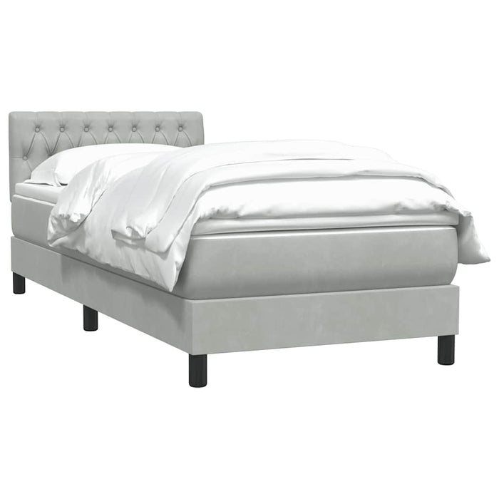 Pat box spring cu saltea, gri deschis, 80x220 cm, catifea WALTI
