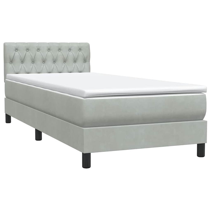 Pat box spring cu saltea, gri deschis, 80x220 cm, catifea WALTI