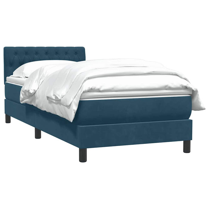 Pat box spring cu saltea, albastru închis, 80x220 cm, catifea WALTI