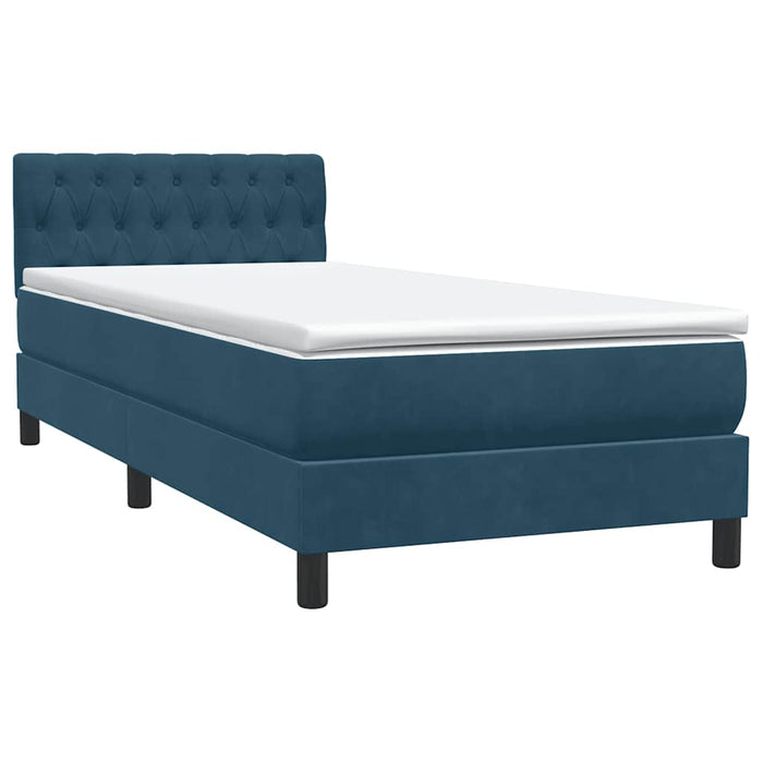 Pat box spring cu saltea, albastru închis, 80x220 cm, catifea WALTI