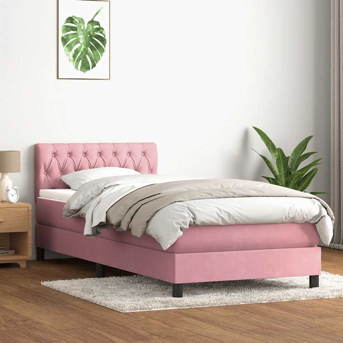Pat box spring cu saltea, roz, 80x220 cm, catifea - WALTI WALTI