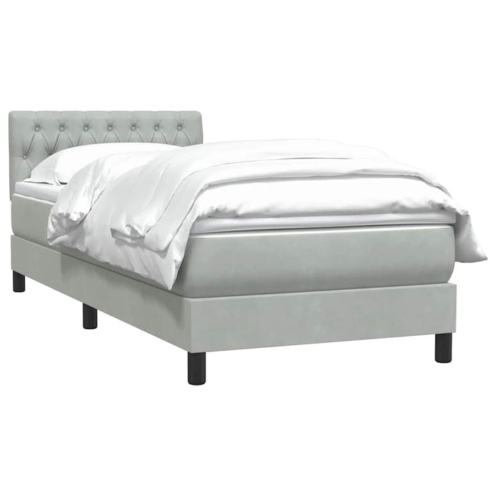 Pat box spring cu saltea, gri deschis, 90x220 cm, catifea - WALTI WALTI