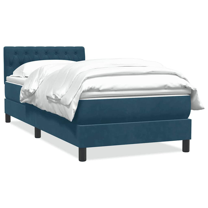 Pat box spring cu saltea, albastru închis, 90x220 cm, catifea WALTI