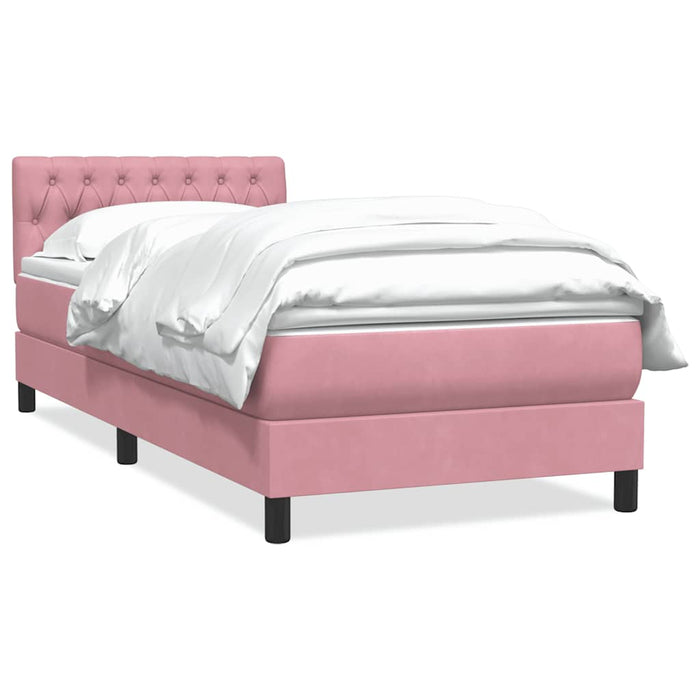 Pat box spring cu saltea, roz, 90x220 cm, catifea WALTI