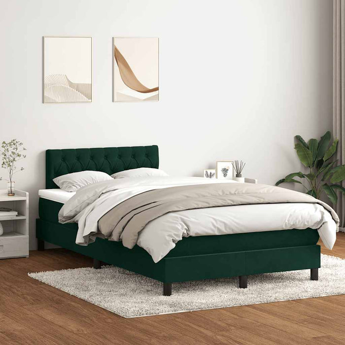 Pat box spring cu saltea, verde închis, 120x220 cm, catifea WALTI