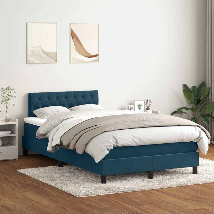 Pat box spring cu saltea, albastru închis, 120x220 cm, catifea WALTI