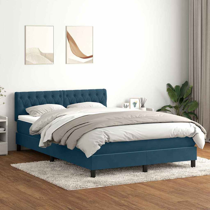 Pat box spring cu saltea, albastru închis, 160x220 cm, catifea WALTI