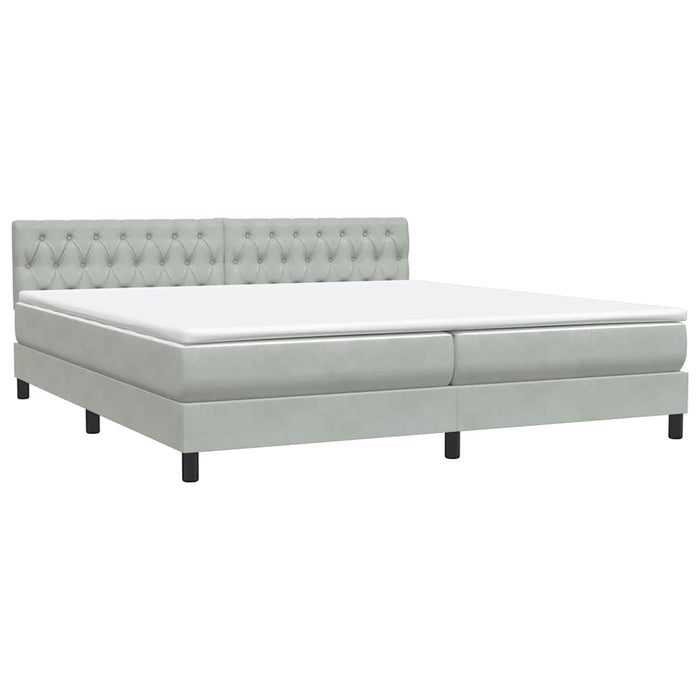 Pat cu arcuri cu saltea gri deschis 180x220 cm catifea WALTI