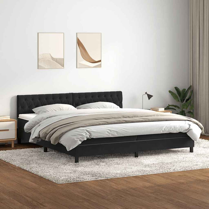 Pat box spring cu saltea, negru, 200x220 cm, catifea WALTI