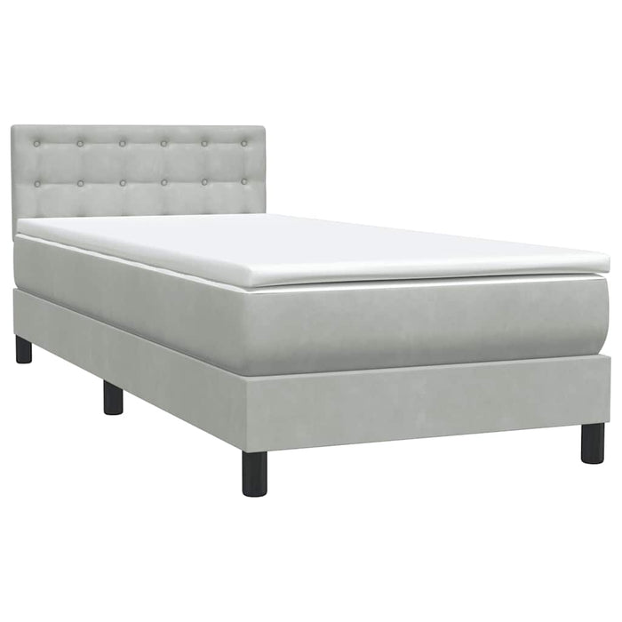 Pat box spring cu saltea, gri deschis, 80x210 cm, catifea - WALTI WALTI