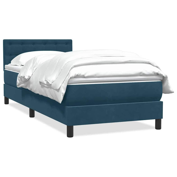 Pat box spring cu saltea, albastru închis, 80x210 cm, catifea WALTI