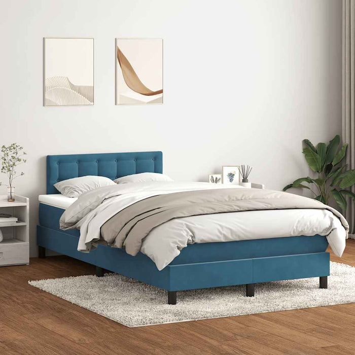 Pat box spring cu saltea, albastru închis, 120x220 cm, catifea WALTI