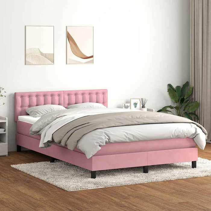 Pat box spring cu saltea, roz, 160x220 cm, catifea WALTI