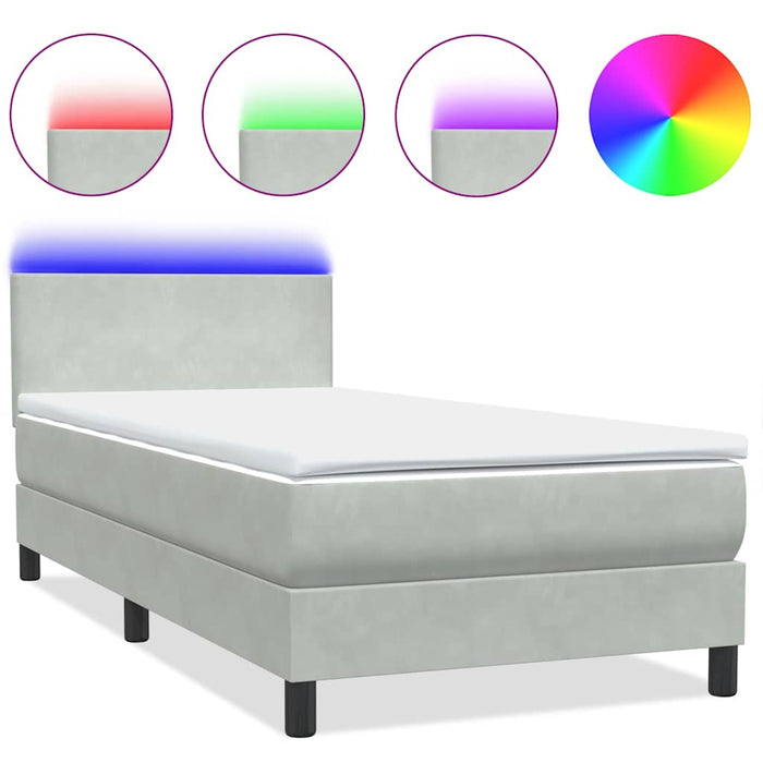 Pat cu arcuri cu saltea și LED, gri deschis, 80x210 cm, catifea WALTI