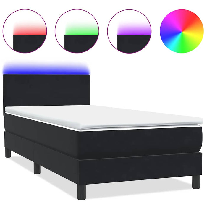 Pat cu arcuri cu saltea și LED, negru, 90x210 cm, catifea - WALTI WALTI