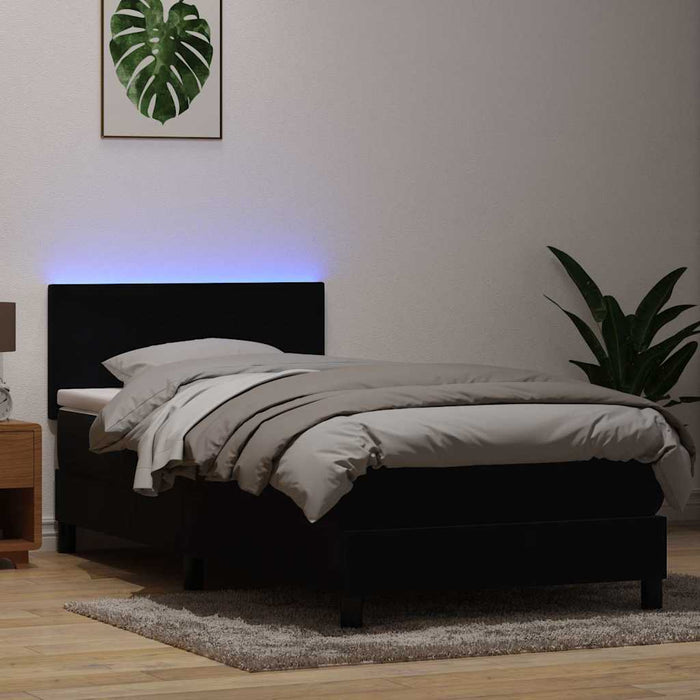 Pat cu arcuri cu saltea și LED, negru, 90x210 cm, catifea - WALTI WALTI
