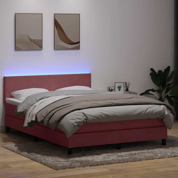 Pat cu arcuri cu saltea și LED, roz, 140x210 cm, catifea - WALTI WALTI
