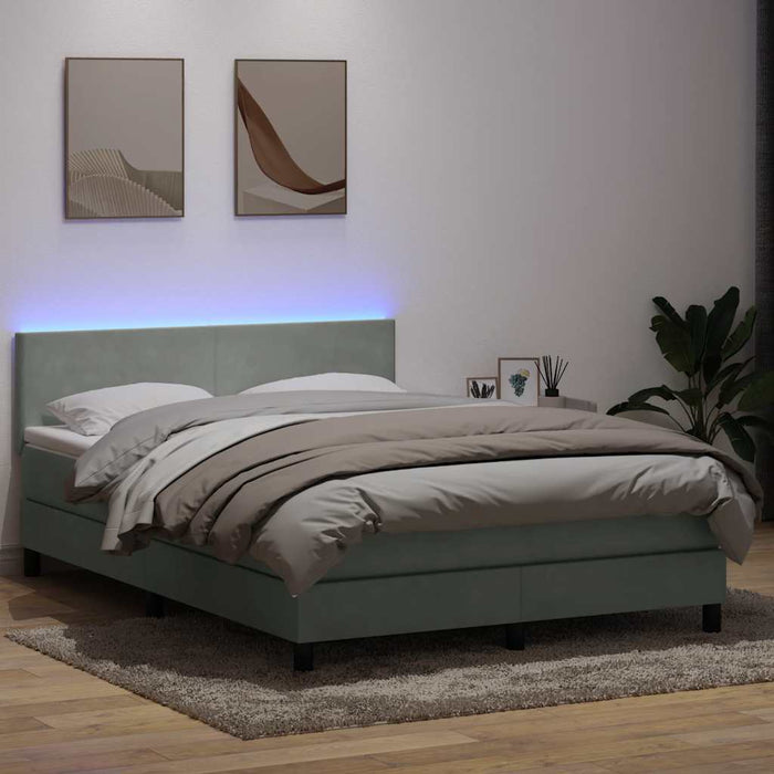 Pat cu arcuri cu saltea și LED, gri deschis, 160x210 cm, catifea WALTI