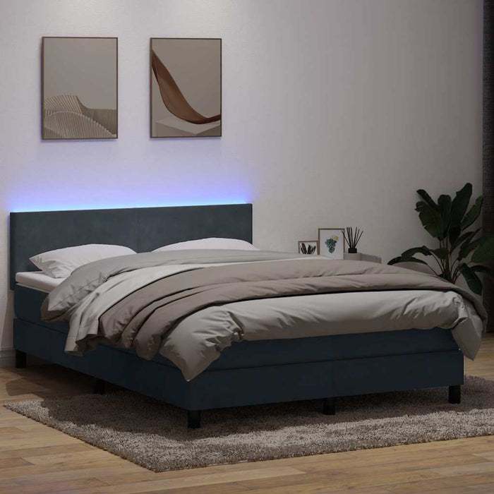 Pat cu arcuri cu saltea și LED, gri închis, 160x210 cm, catifea WALTI