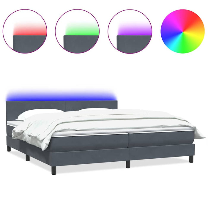 Pat cu arcuri cu saltea și LED, gri închis, 180x210 cm, catifea - WALTI WALTI