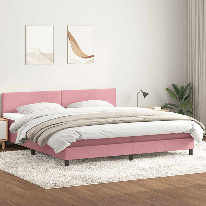 Pat cu arcuri cu saltea și LED, roz, 180x210 cm, catifea WALTI
