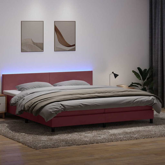 Pat cu arcuri cu saltea și LED, roz, 180x210 cm, catifea WALTI