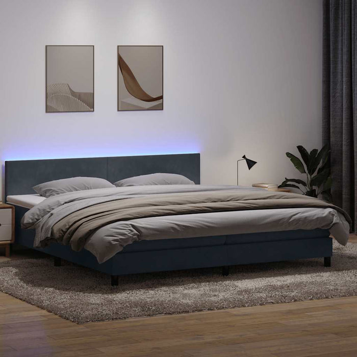 Pat cu arcuri cu saltea și LED, gri închis, 200x210 cm, catifea WALTI