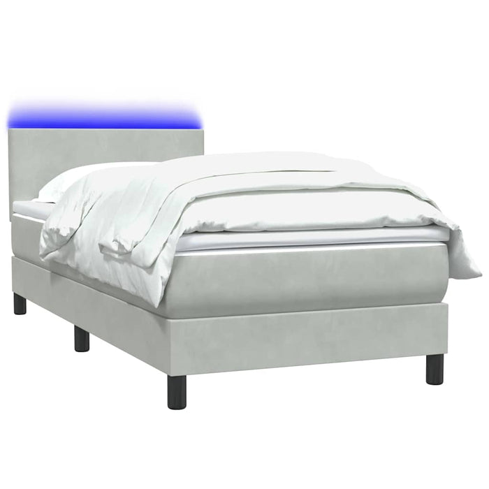 Pat cu arcuri cu saltea și LED, gri deschis, 80x220 cm, catifea WALTI