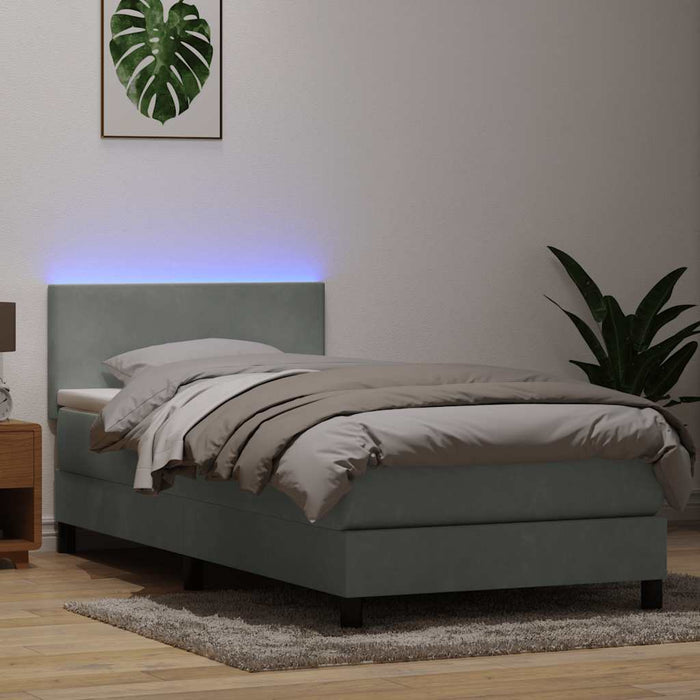 Pat cu arcuri cu saltea și LED, gri deschis, 80x220 cm, catifea WALTI