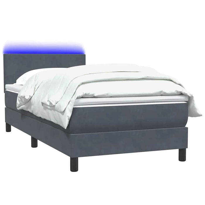 Pat cu arcuri cu saltea și LED, gri închis, 80x220 cm, catifea WALTI