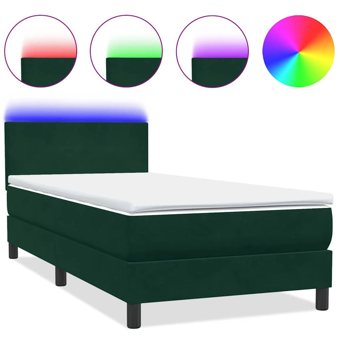 Pat cu arcuri cu saltea și LED, verde închis, 80x220 cm, catifea - WALTI WALTI
