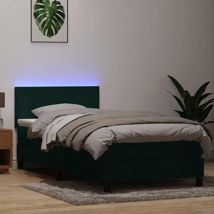 Pat cu arcuri cu saltea și LED, verde închis, 80x220 cm, catifea - WALTI WALTI