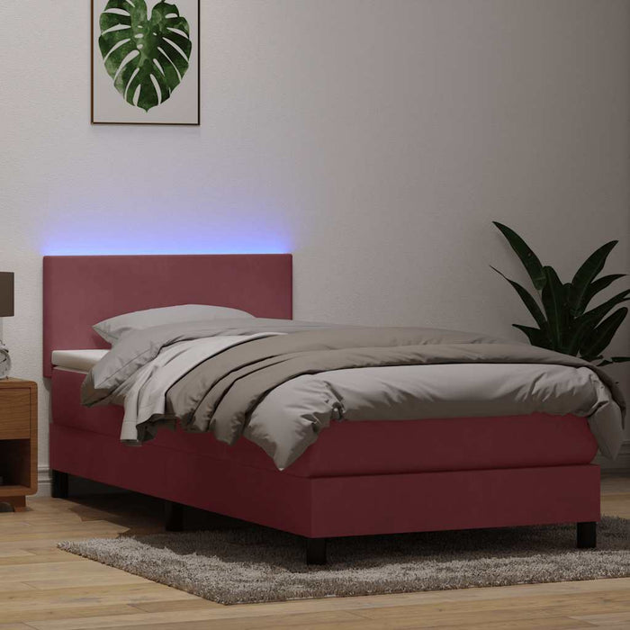 Pat cu arcuri cu saltea și LED, roz, 90x220 cm, catifea - WALTI WALTI