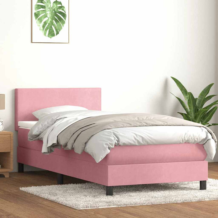 Pat cu arcuri cu saltea și LED, roz, 90x220 cm, catifea - WALTI WALTI