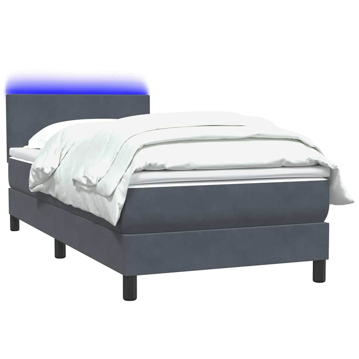 Pat cu arcuri cu saltea și LED, gri închis, 100x220 cm, catifea WALTI