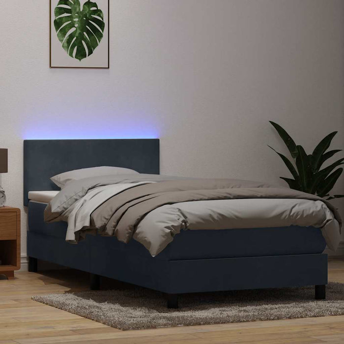 Pat cu arcuri cu saltea și LED, gri închis, 100x220 cm, catifea WALTI