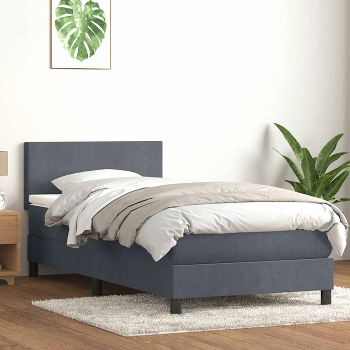 Pat cu arcuri cu saltea și LED, gri închis, 100x220 cm, catifea WALTI