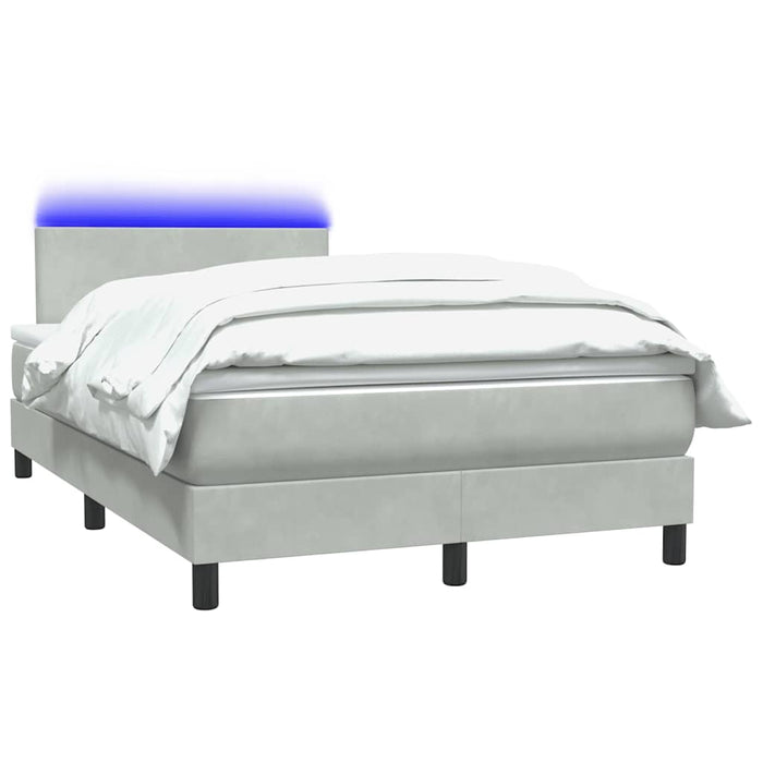 Pat cu arcuri cu saltea și LED, gri deschis, 120x220 cm, catifea WALTI