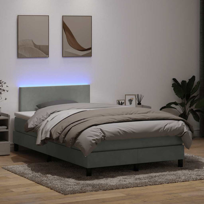 Pat cu arcuri cu saltea și LED, gri deschis, 120x220 cm, catifea WALTI