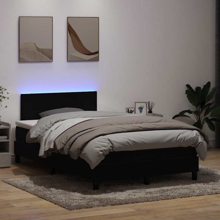 Pat cu arcuri cu saltea și LED, negru, 120x220 cm, catifea WALTI