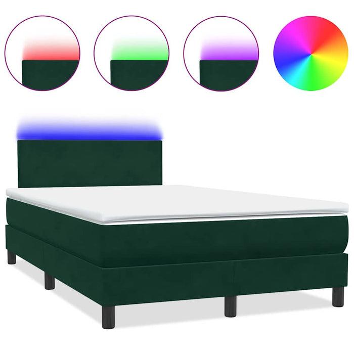 Pat cu arcuri cu saltea și LED, verde închis, 120x220 cm, catifea WALTI