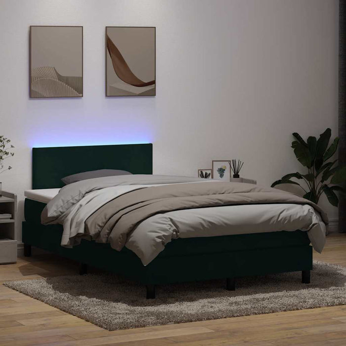 Pat cu arcuri cu saltea și LED, verde închis, 120x220 cm, catifea WALTI