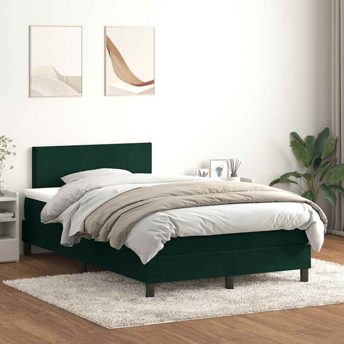 Pat cu arcuri cu saltea și LED, verde închis, 120x220 cm, catifea WALTI